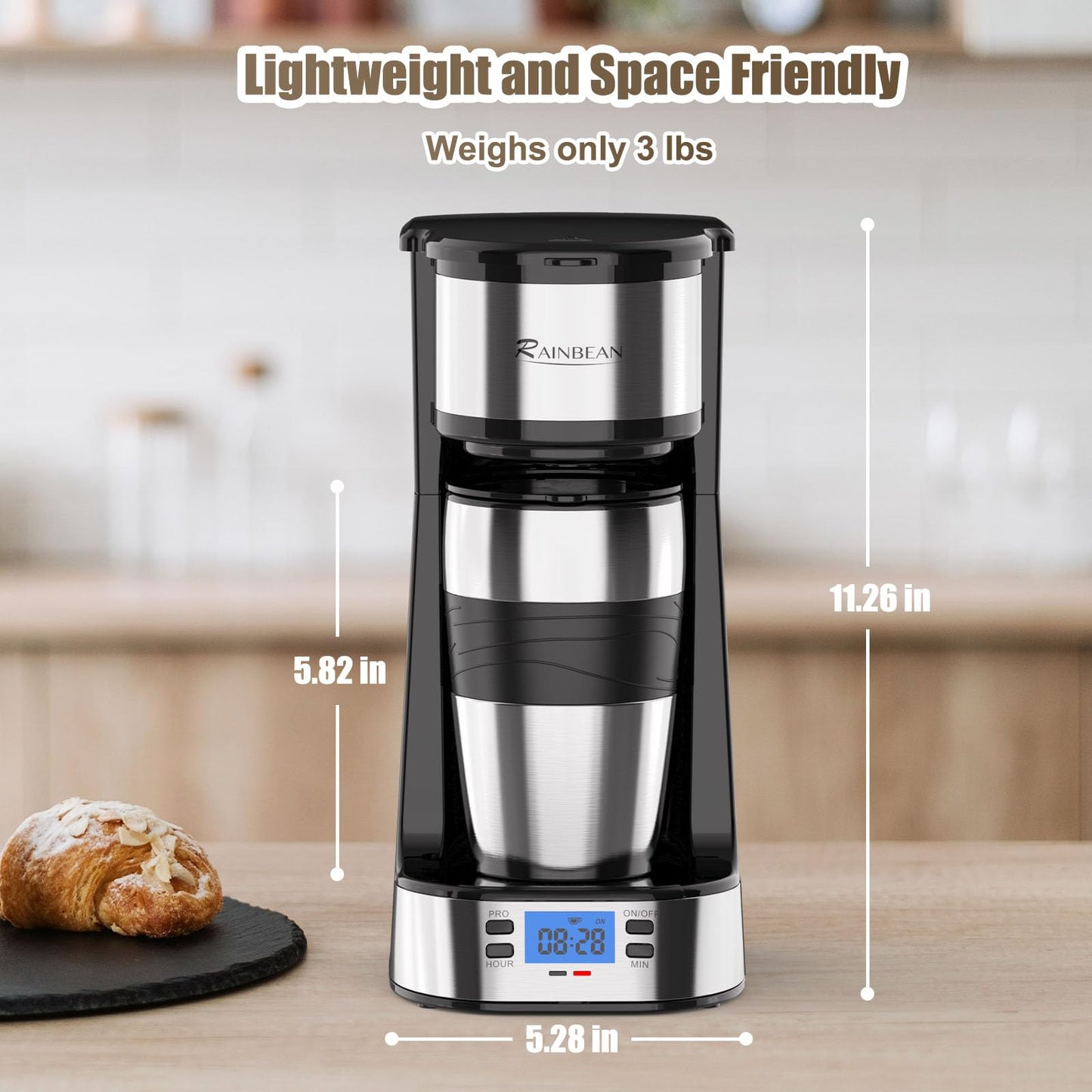 RAINBEAN Single Serve Coffee Maker, Programable Single-Serve Brewers, Timer Auto Start/Off, 14 Oz Single Cup Coffee Machine For Ground Coffee, 700W Quick Brewing, Perfect Gifts for Coffee Lovers