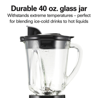 Hamilton Beach Blender and Food Processor Combo for Shakes & Smoothies, With 3 Cup Electric Food Chopper Attachment, 40 oz Glass Jar, Blender Travel Cup, 700 Watts Peak Power, Gray & Black (58163)