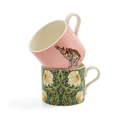 Spode Morris & Co 12oz Mugs, Set of 2 (Pimpernel & Forest Hare) - Microwave & Dishwasher Safe, Elegant Porcelain Drinkware for Coffee Bar or Giftable Home Kitchen Mug Set. Ideal for Coffee & Tea