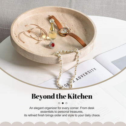 Koville Natural Travertine Fruit Bowl for Kitchen Counter – Decorative Stone Serving Marble Bowl for Fresh Fruits, Snacks, and Home Decor Centerpiece