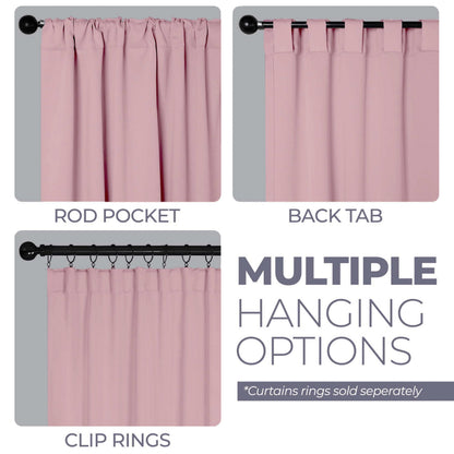 Superior Blackout Curtains, Room Darkening, Bedroom, Drapes, Kitchen, Living Room Window Accents, Sun Blocking, Thermal, 2 Pack, Solid Blackout Back Tab Curtains, Set of 2, 52" x 72", Mauve Chalk