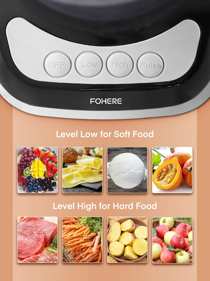 FOHERE Food Processor, 12 Cup, 2-in-1 Feed Chute Food Chopper & Meat Grinder, 500 Watt Motor, BPA Free, Stainless Steel, Procesador de Alimentos for Mincing, Dicing, Shredding, Puree & Kneading Dough