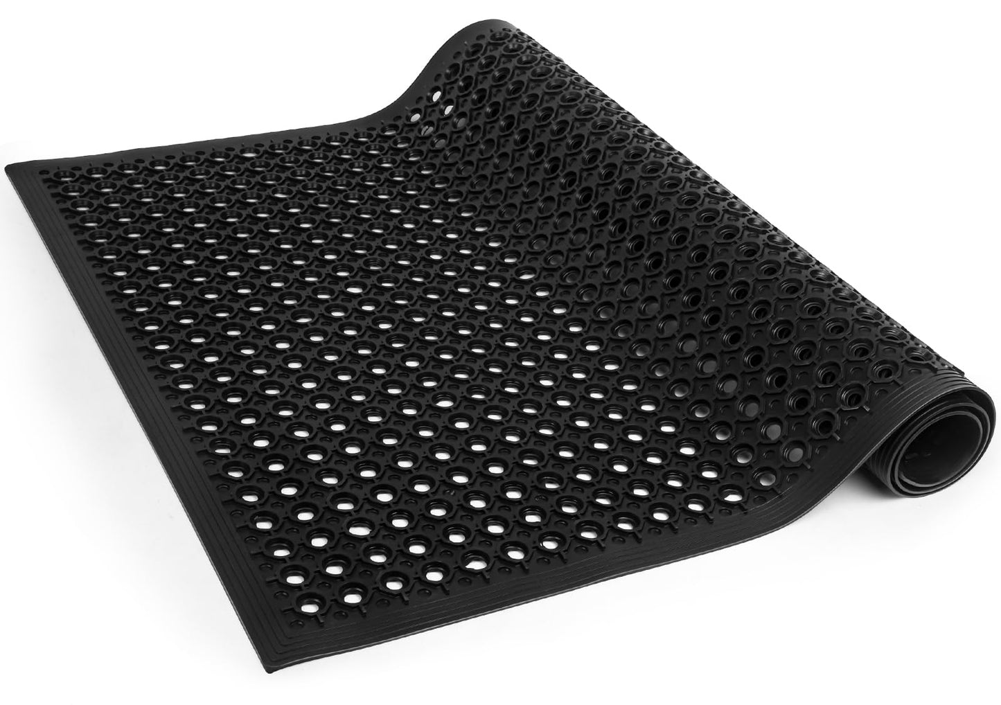 Rubber Door Mat with Holes, 36"x60" Rubber Floor Mat, Heavy Duty Floor Mats for Garage Floor Outdoor Restaurant Kitchen Bar (Black) (36"x60")