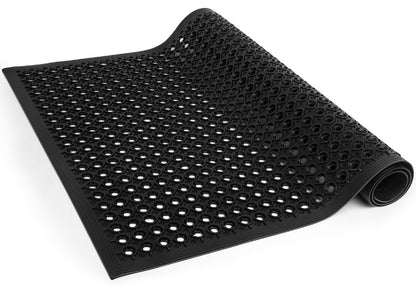 Rubber Door Mat with Holes, 36"x60" Rubber Floor Mat, Heavy Duty Floor Mats for Garage Floor Outdoor Restaurant Kitchen Bar (Black) (36"x60")
