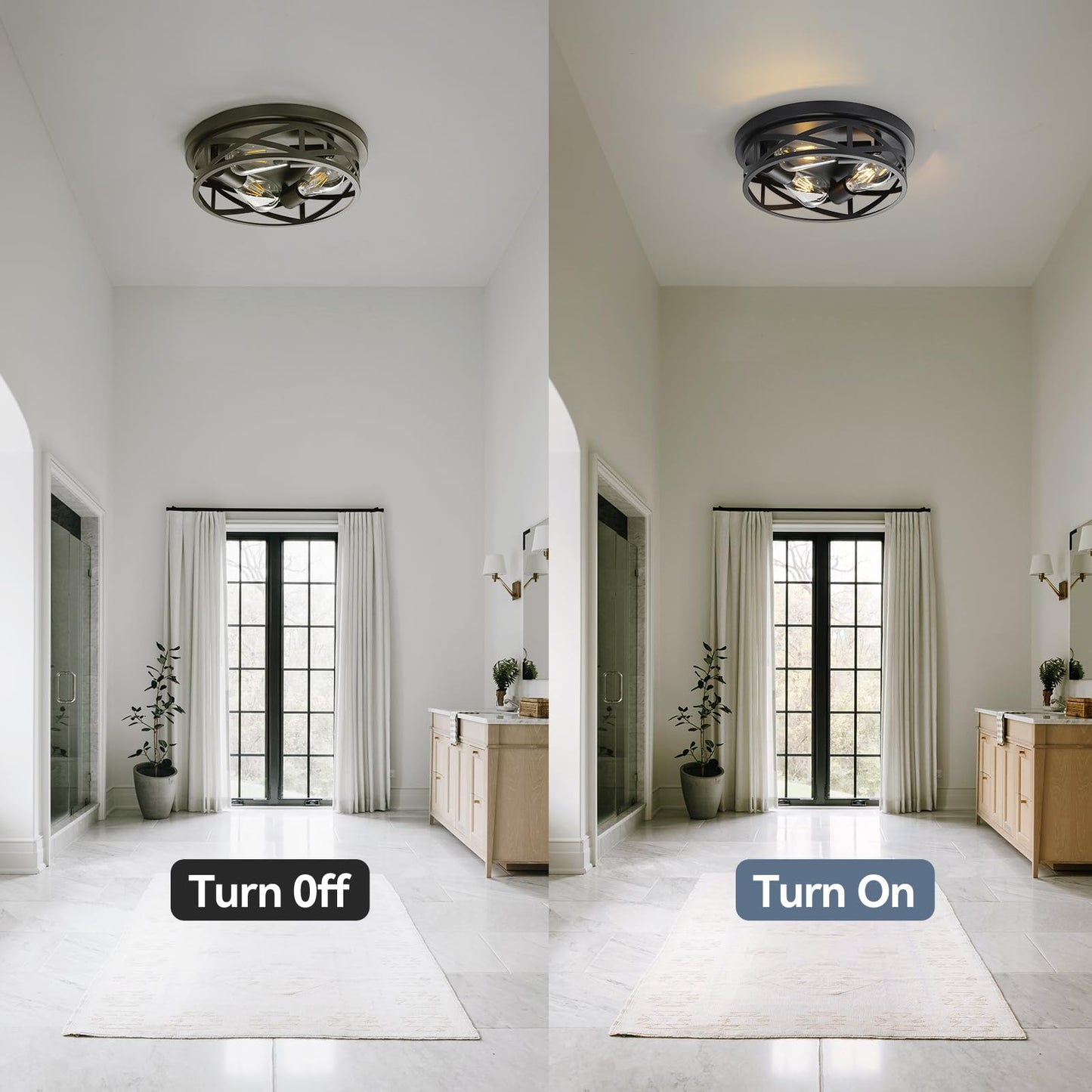 DOXVIEZE 2 Pack Close to Ceiling Light Fixtures, 13 Inch Farmhouse Metal Cage Flush Mount Ceiling Light 3-Lights, Black Industrial Semi Flush Mount Ceiling Light for House Hallway Kitchen Bedroom