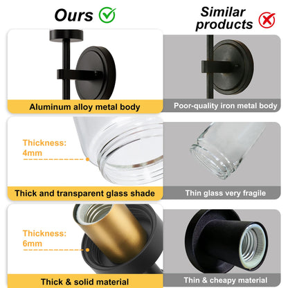 Hardwired Wall Sconces Set of Two, Black and Gold Bathroom Vanity Sconces Wall Lighting with Clear Glass Shade, Modern Farmhouse Wall Mount Lights for Mirror Bedroom Living Room Hallway Kitchen