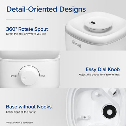 LEVOIT 2.5L Cool Mist Humidifier, Top-Fill, Quiet Ultrasonic, Auto Shut-Off, 360° Nozzle, BPA-Free