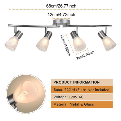 HiBay LED Track Lighting Fixtures, Rotatable 4-Light Ceiling Spot Light, Modern Spotlight with Glass Shade for Living Room Kitchen Dining Room, E12 Base (Bulbs Not Included)