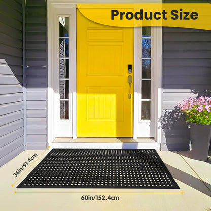 Rubber Door Mat with Holes, 36"x60" Rubber Floor Mat, Heavy Duty Floor Mats for Garage Floor Outdoor Restaurant Kitchen Bar (Black) (36"x60")