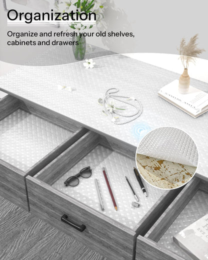 Shelf and Drawer Liner for Kitchen Cabinet, Non-Adhesive 18in x 360in Waterproof Contact Paper Refrigerator Liners Thickened Durable EVA Material Non Slip Mat for Dresser Cupboard Pantry Protector