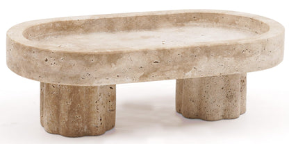 Radicaln Marble Oval Tray with Stand 10" Inches Travertine Handmade Bathroom Vanity Tray, Ideal Home Kitchen Bathroom Table Tray, Decorative Countertop Tray for Jewelry & Perfume
