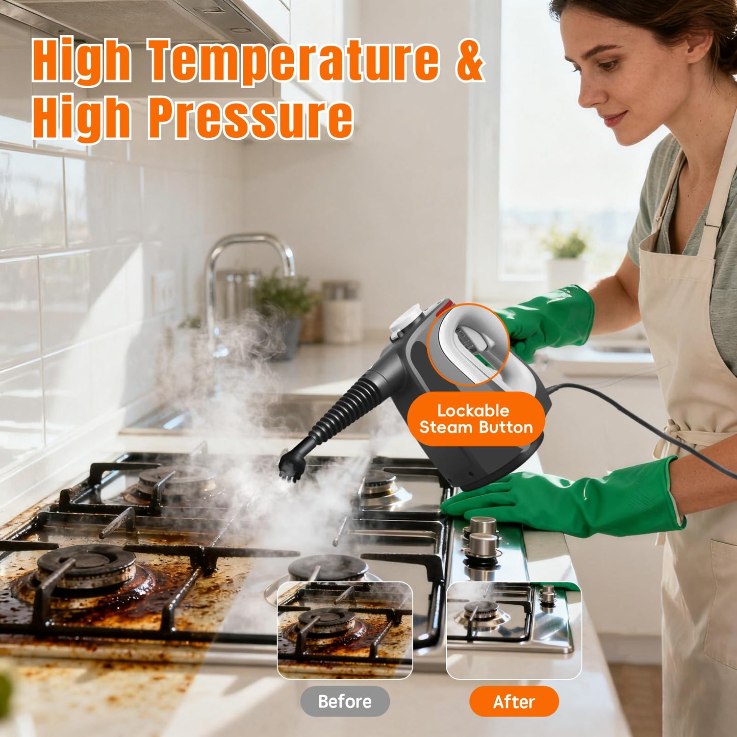 Pressurized Handheld Steam Cleaner for Home, Multi-Surface Steamer with 14 PCS Accessories for House Cleaning, 20S Fast Heat Up, 1350W Portable Steamer Cleaner with Safety Lock for Bathroom, Kitchen