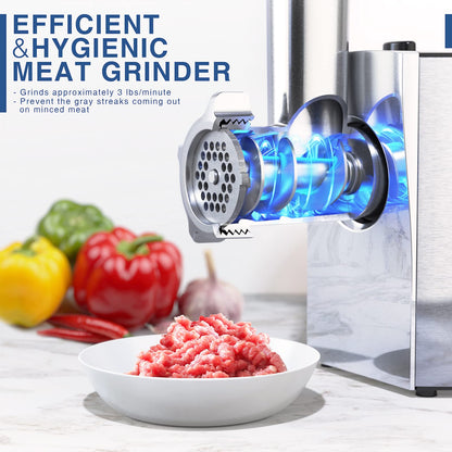 CHEFFANO Meat Grinder, 2600W Max Stainless Steel Meat Grinder Electric, ETL Approved Heavy Duty Meat Mincer Machine with 2 Blades, 3 Plates, 1 Sausage Stuffer Tube & Kubbe Kit for Home Kitchen Use