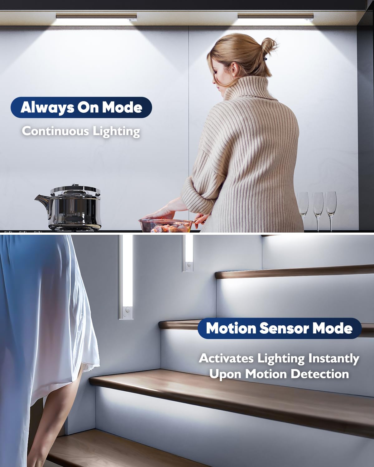 Under Cabinet Lighting, 2200mAh 10 Inch Battery Operated Rechargeable Motion Sensor Night Lights Indoor, LED Magnetic Wireless Closet Light, 6500K Dimmable Counter Lights for Kitchen, Home, 5 Packs