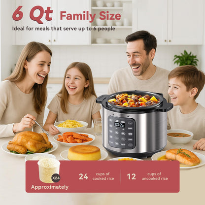 Electric Pressure Cooker 6 Qt, 9 Functions Programmable Instant Pot with IMD Touchscreen, Rice Cook, Slow Cook, Steam, Sauté, Warm, 16+ Safety Features, 1000W Silver