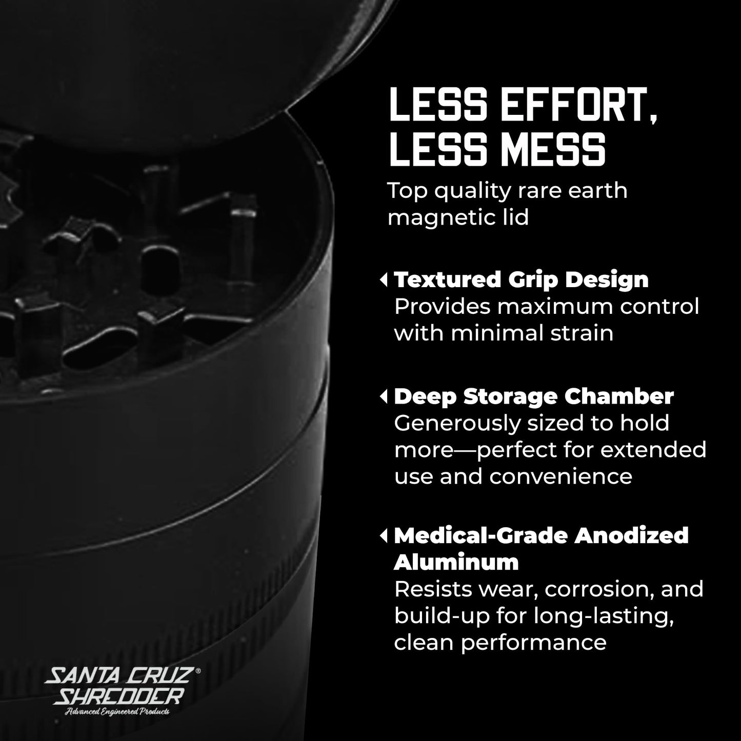 Santa Cruz Shredder Metal Herb Grinder Knurled Top for Stronger Grip 3-Piece Large 2.7" (Black)
