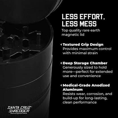 Santa Cruz Shredder Metal Herb Grinder Knurled Top for Stronger Grip 3-Piece Large 2.7" (Black)