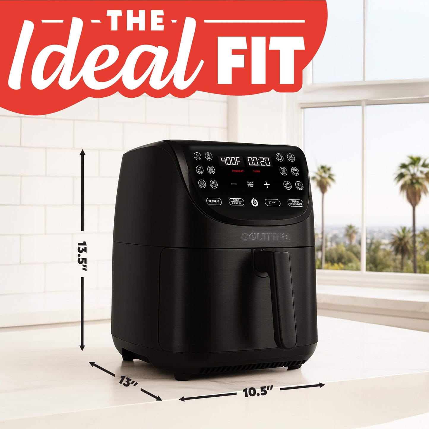 Gourmia Air Fryer - 7 Qt Large Capacity, FryForce 360º, Digital Display with 12 Presets, Roast, Bake, Broil, Dehydrate, Dishwasher Safe Accessories, Black