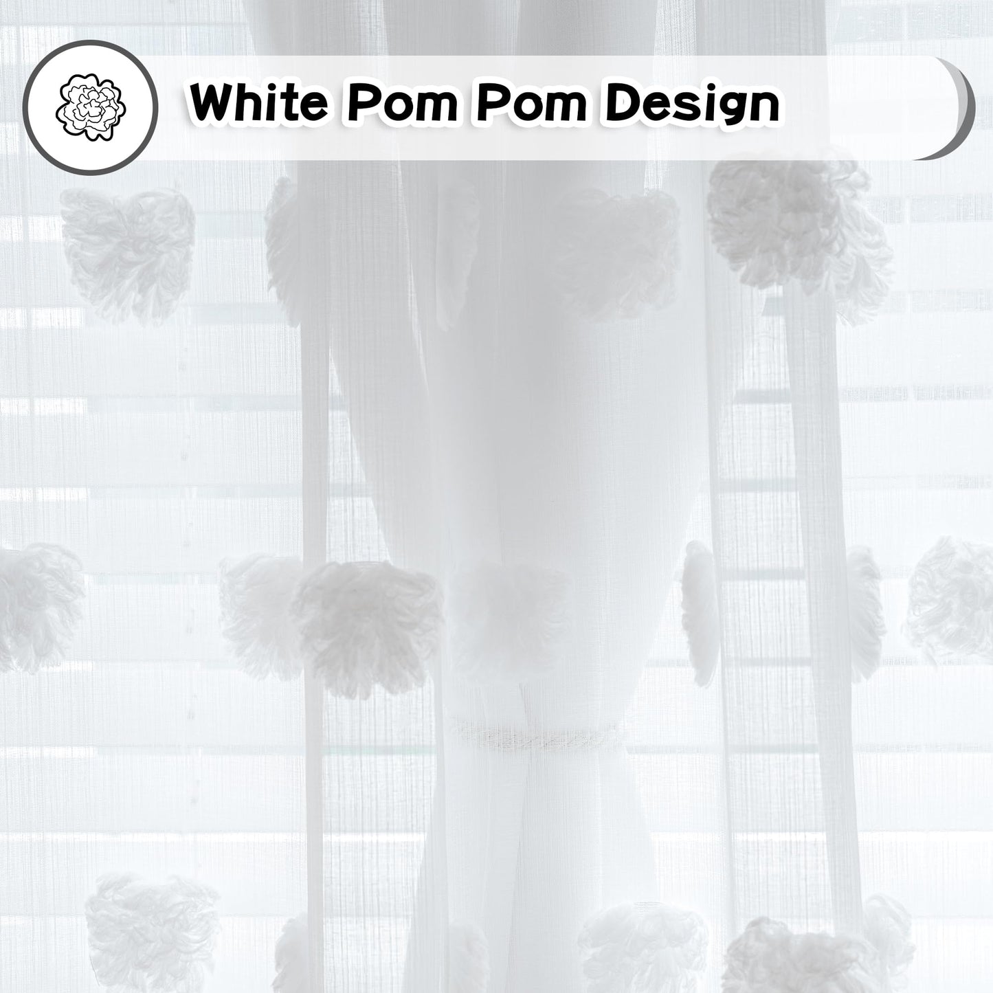 MYSKY HOME White Curtains for Bedroom 63 Inch Long Double Layer Curtains for Kids Room Kithen White Pom Pom Sheer Nursery Curtains Grommet Room Darkening Window Curtains 2 Panels Set, 52 x 63 Inch