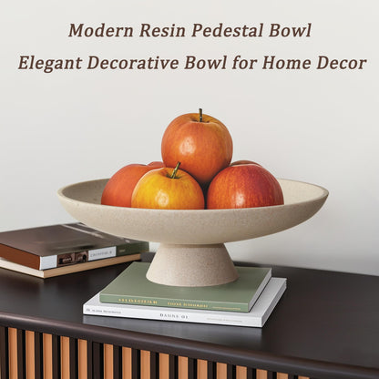 YMXYJM Modern Resin Pedestal Decorative Bowl, Large Fruit Bowl for Kitchen Counter, Stylish Key Bowl for Entryway Table, Beige