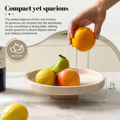 Koville Natural Travertine Fruit Bowl for Kitchen Counter – Decorative Stone Serving Marble Bowl for Fresh Fruits, Snacks, and Home Decor Centerpiece