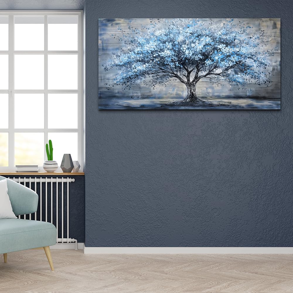 FUHAIHUA Canvas Wall Art for Living Room Wall Decor for Bedroom Office Modern Hotel Wall Decorations Blue Tree Landscape Paintings Abstract Pictures Artwork Room Aesthetic Home Decor 20x40 in