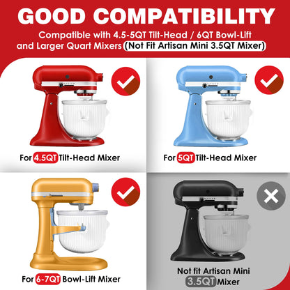 Ezato Ice Cream Maker Attachment for KitchenAid, Fits KitchenAid 4.5/5QT & 6QT Mixers, Frozen Ice Cream & Sorbet Gelato Maker, 2 Quart, White
