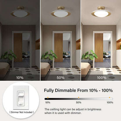 Dimmable Modern Mid-Century Ceiling Light, White and Gold LED Semi Flush Mount Ceiling Light, 5CCT 2700K-6000K Lighting Fixture Ceiling Lamp with Glass Shade for Bedroom Hallway Kitchen, 12.6in