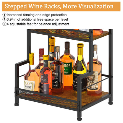 Hayexiha 4-Tier Stepped Freestanding Wine Rack, Large Capacity Liquor Cabinet with Anti-Fall Guardrails and Rounded Corners, Bottle Display Shelf & Mini Bar for Living Room, Home Bar, Kitchen Corner