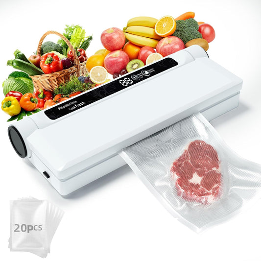 Food Vacuum Sealer Machine, 75KPA Powerful Suction, Dry/Wet Modes, Compact Vacuum Sealer for Food, with Led Indicator Lights, 20 Vacuum Sealer Bags