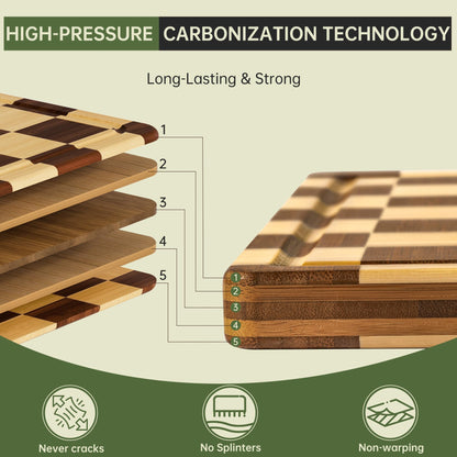 THETCHRY Bamboo Cutting Board Set, Checkered Wood Cutting Boards for Kitchen with Juice Groove, Non Toxic Wooden Charcuterie Boards, Non Slip Chopping Board for Meat Fruit Cheese, Housewarming Gift
