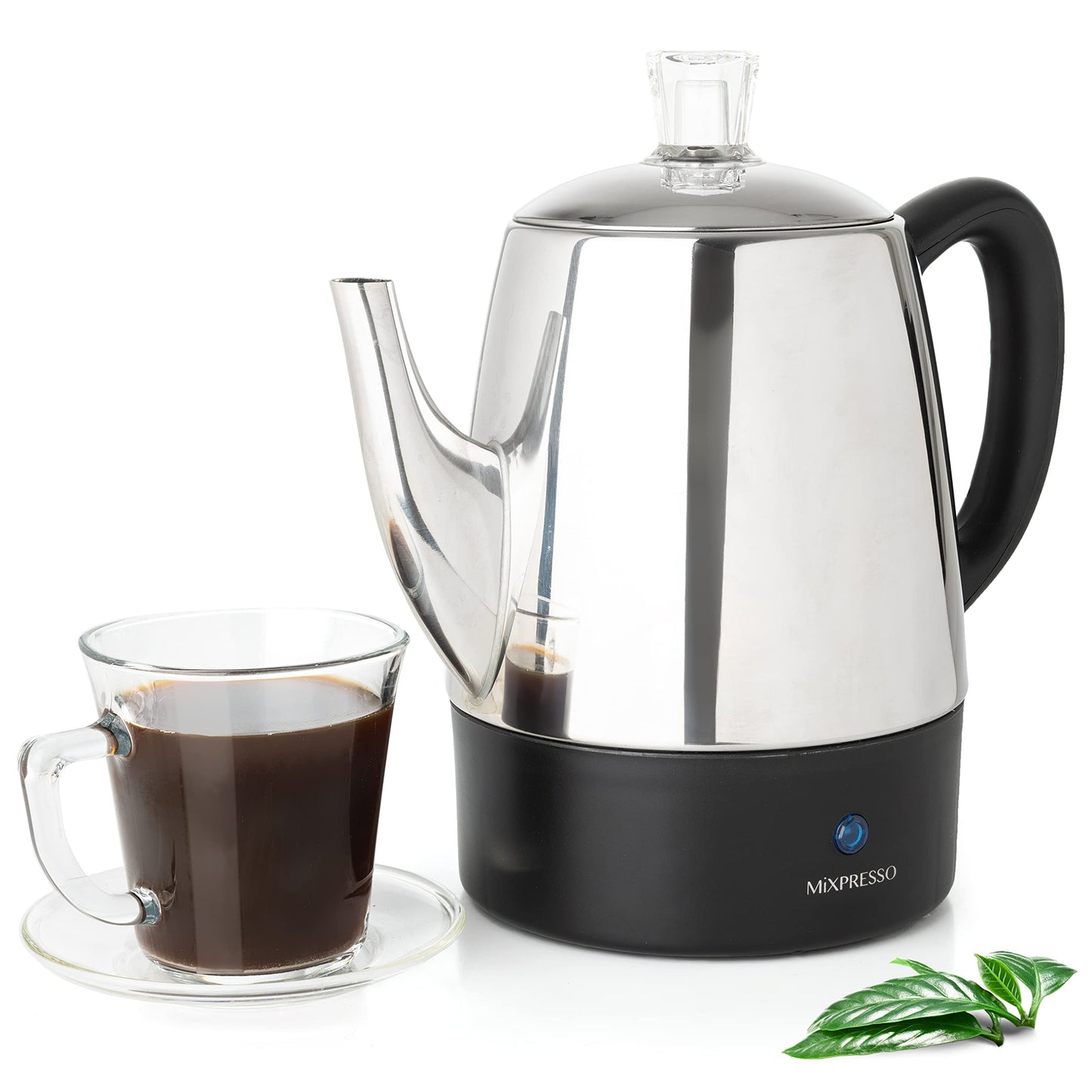 Mixpresso Small Electric Percolator Coffee Pot 4 Cup Stainless Steel - Coffee Percolator Electric with Keep Warm Function - Auto Shut-Off for Safe Daily Brewing