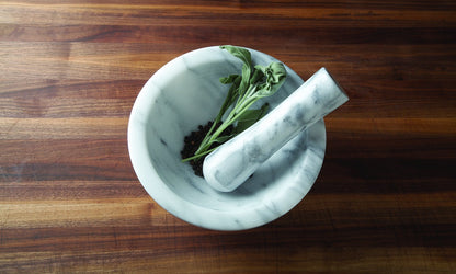 Fox Run Small Marble Mortar and Pestle Set, White, 3"