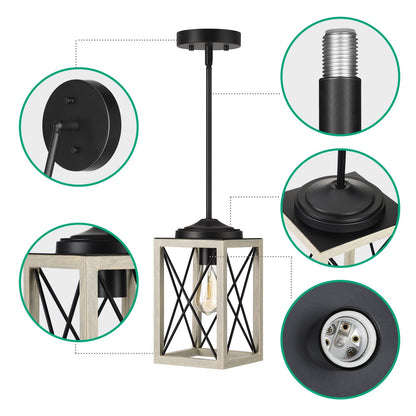 DEWENWILS Farmhouse Pendant Light, Metal Hanging Light Fixture with Wooden Grain Finish, 48" Adjustable Pipes for Flat and Slop Ceiling, Kitchen,Island, Living Room, Bedroom, E26 Base