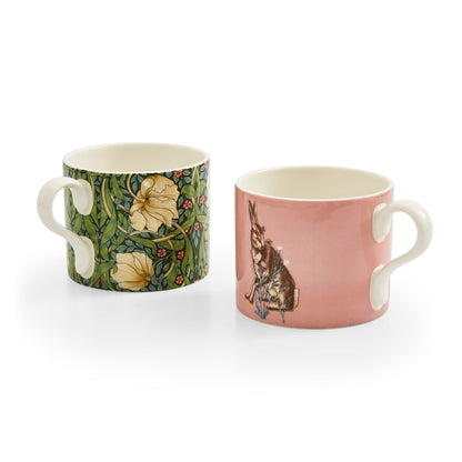 Spode Morris & Co 12oz Mugs, Set of 2 (Pimpernel & Forest Hare) - Microwave & Dishwasher Safe, Elegant Porcelain Drinkware for Coffee Bar or Giftable Home Kitchen Mug Set. Ideal for Coffee & Tea