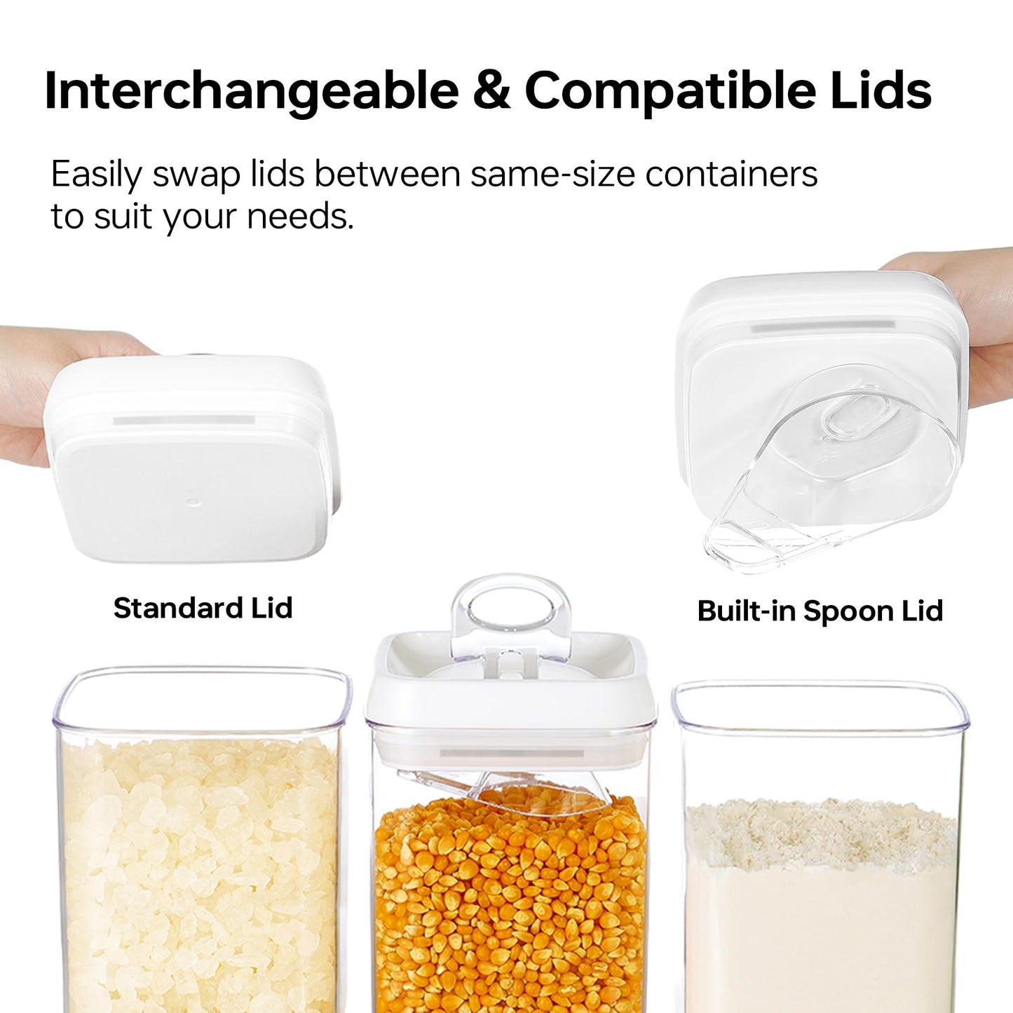 Felli Flip Tite Food Storage Container 5" LARGE 5pk Set + No Residue Label, Airtight Lid Easy Lock Top Stackable, Plastic Canister Jar for Pantry Kitchen Fridge Organizer Pasta Protein Powder Spice