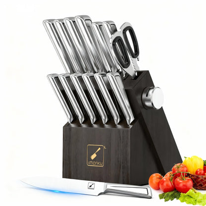 imarku Knife Set with Knife Block, 14-Piece High Carbon Stainless Steel Kitchen Knives with Built-in Sharpener, Dishwasher Safe,Ideal for Home or Wedding Gifts