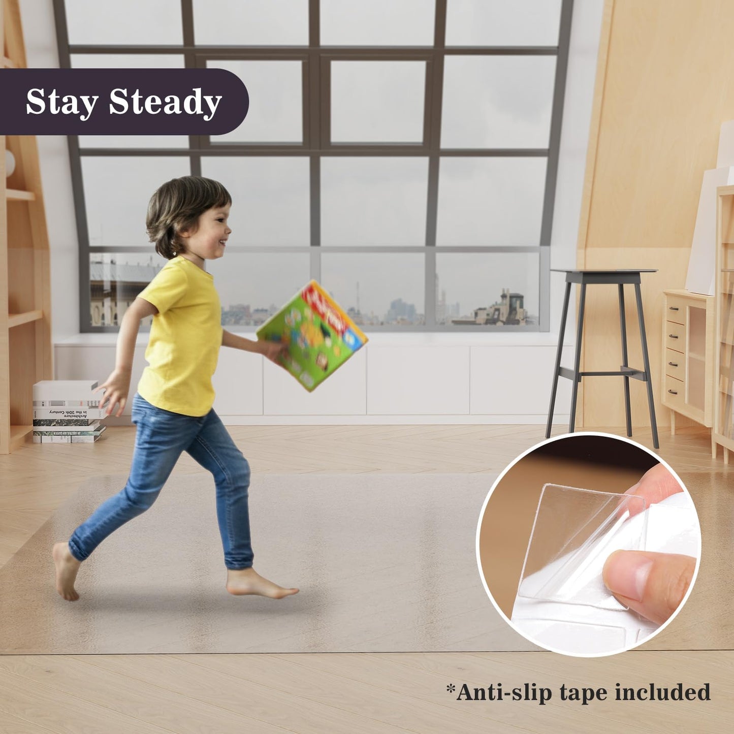4'×6' Frosted Clear Floor Protector for Home, Water-Resistant Non-Stain Vinyl Area Rug for Art Studio, Plastic Easy Care Area Mat for Dining Room, Kitchen, Under High Chair