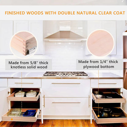 Mulush 13”W x 21”D x 3”H Soft Close Slide Out Wood Drawer Organizer for Kitchen, (Cabinet Opening Width>14.5 inches for Bottom Assembly, Width= 14 inches for Side Assembly)