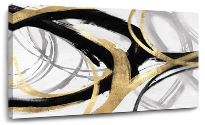 Kureful Gold Wall Decor - Black Canvas Wall Art for Living Room- Large Line Artwork - 20" x 40" Oil Painting Abstract Pictures for Bedroom Kitchen Home Office