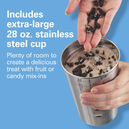 Hamilton Beach DrinkMaster Electric Drink Mixer, Retro Milkshake Maker & Milk Frother, 2 Speeds, Extra-Large 28 oz. Stainless Steel Cup, Classic Chrome