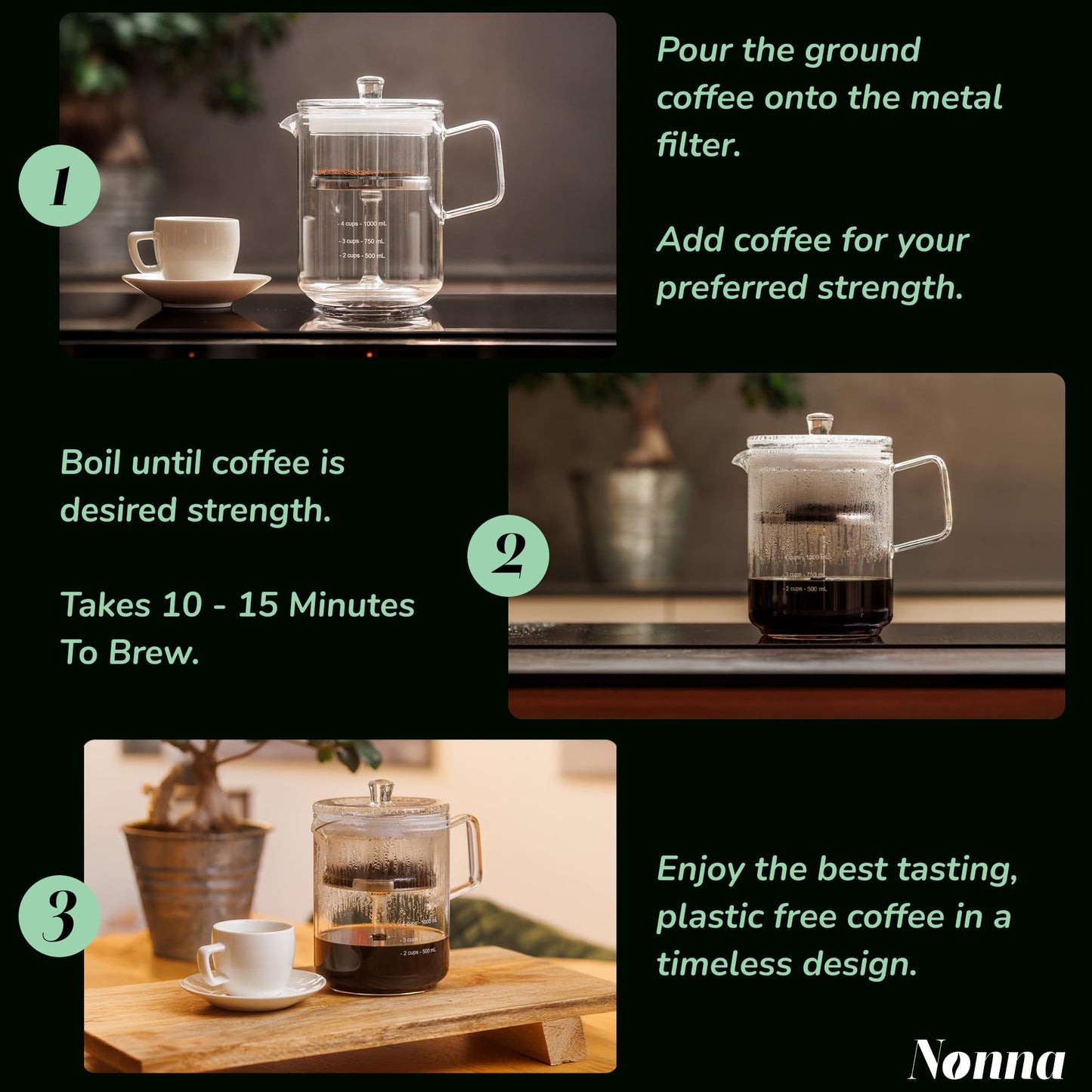 NONNA 2.0 Glass Coffee Percolator - Borosilicate Glass & Stainless Steel Retro Percolator | Eco Friendly Coffee Gift | BPA Free | Stovetop Glass Coffee Percolator (1 Unit)