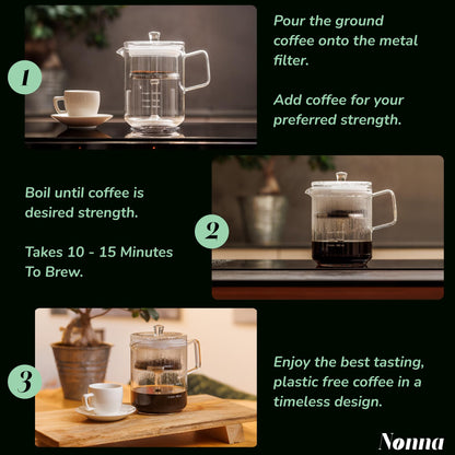 NONNA 2.0 Glass Coffee Percolator - Borosilicate Glass & Stainless Steel Retro Percolator | Eco Friendly Coffee Gift | BPA Free | Stovetop Glass Coffee Percolator (1 Unit)
