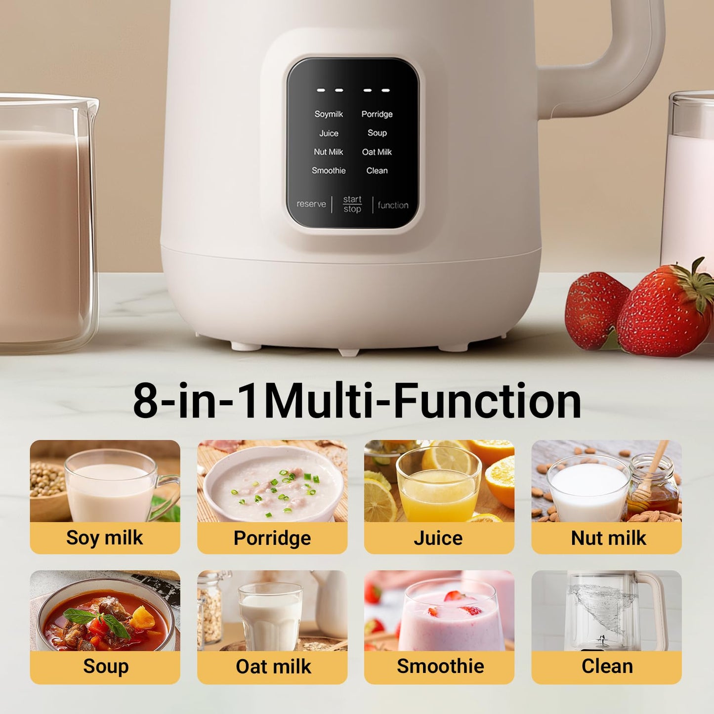 Bear 8 in 1 Nut Milk Maker Machine, 40oz/1.2L Soy Milk Maker with Self Clean/12H Delay/6H Keep Warm, One Touch Almond Milk Maker for Homemade Oat, Soup, Juice, Plant Based and Non Dairy Beverages
