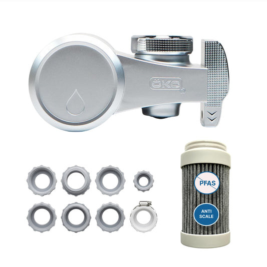 ÖKO H2O Two Stage Tap Purifier Faucet Filter with Advanced Electro-Adsorption Filtration, Easy Attach to Most Standard Faucets for Home, Kitchen & Cooking, Long Lasting 200 Gallon Filter