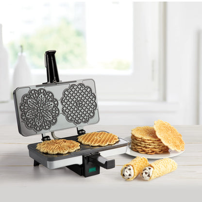 Pizzelle Maker- Non-Stick Electric Baker Press Makes Two 5-Inch Cookies at Once, Even Heating Plates- Must Have Party Baking Supplies- Italian Easter Dessert Treat Making w Recipe Guide- Gift for Her