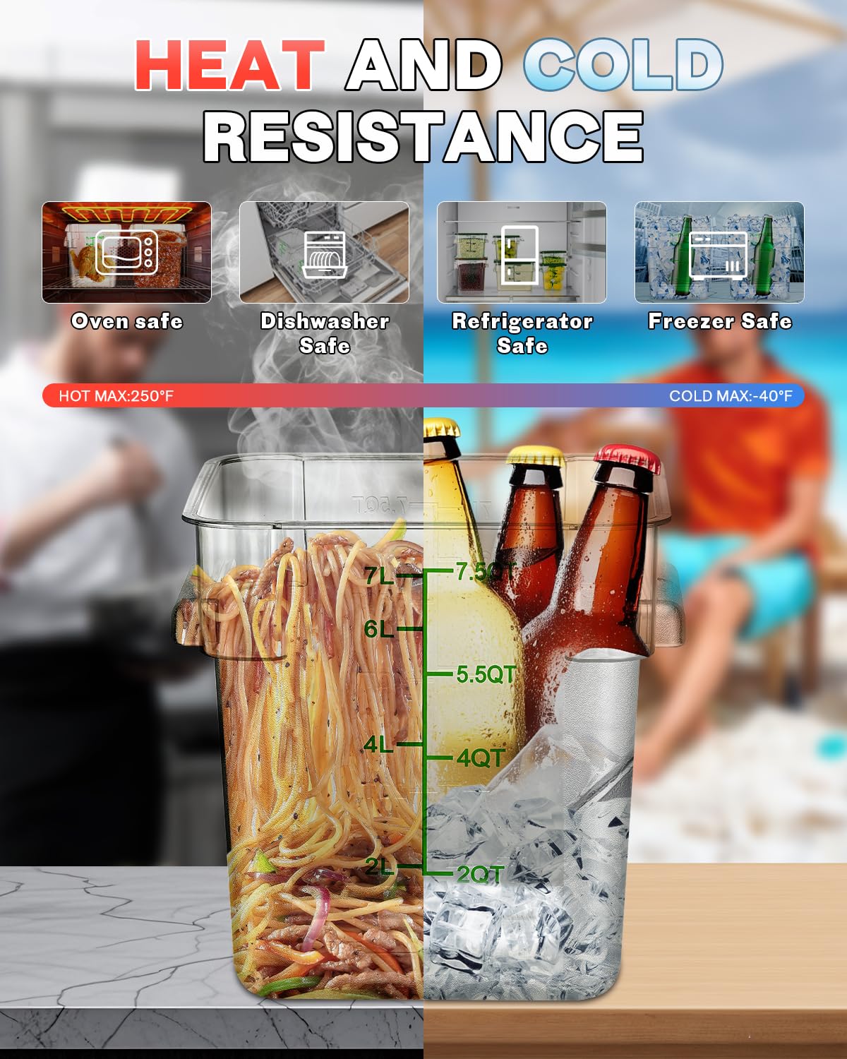 SVKLHY 2QT&4QT NSF Food Storage Containers: 8 PCS[Food Grade] [Hot&Cold Resistant] Commercial Clear Square Food Storage Containers with Scales Handles for Home Restaurant Kitchen(BPA FREE)