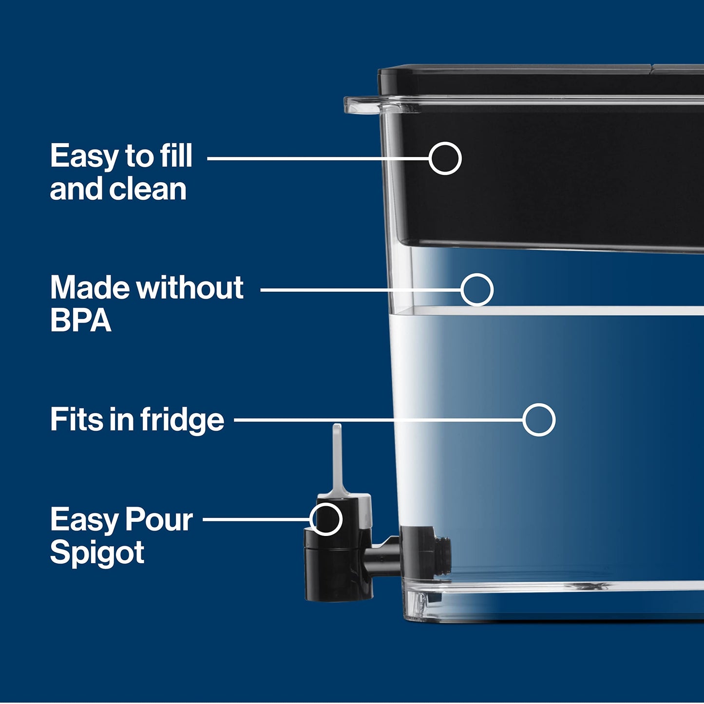 Brita 27-Cup Elite Water Filter Dispenser, Black, Reduces 30+ Contaminants, Lead & Microplastics, 6-Month Filter
