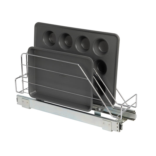 Household Essentials Glidez Multipurpose Chrome-Plated Steel Pull-Out/Slide-Out Storage Organizer for Cookware and Bakeware - Fits Standard Size Cabinet or Shelf, Chrome