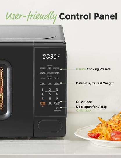 COMFEE CMO-C20M1WB Countertop Microwave Oven, 0.7 cu.ft Small Microwave with 11 Power Levels,Turntable Reset and Memory Function, Speedy Cooking, Weight/Time Defrost, Children Lock, 700W, Modern Black